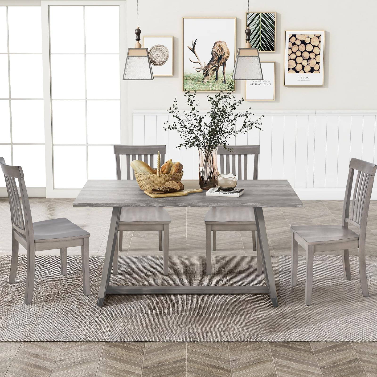 Light Grey Set of 4 Wooden Seat