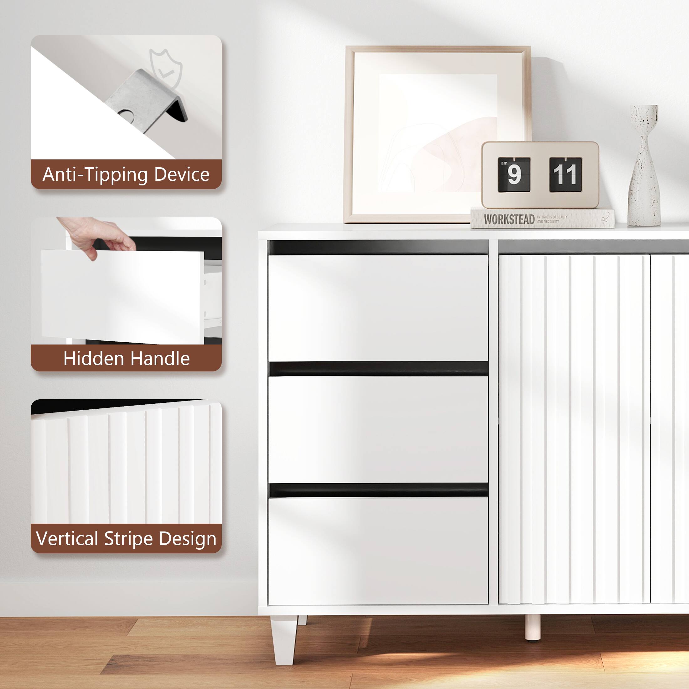 Anti-Tipping Device, Hidden Handle, Vertical Stripe Design