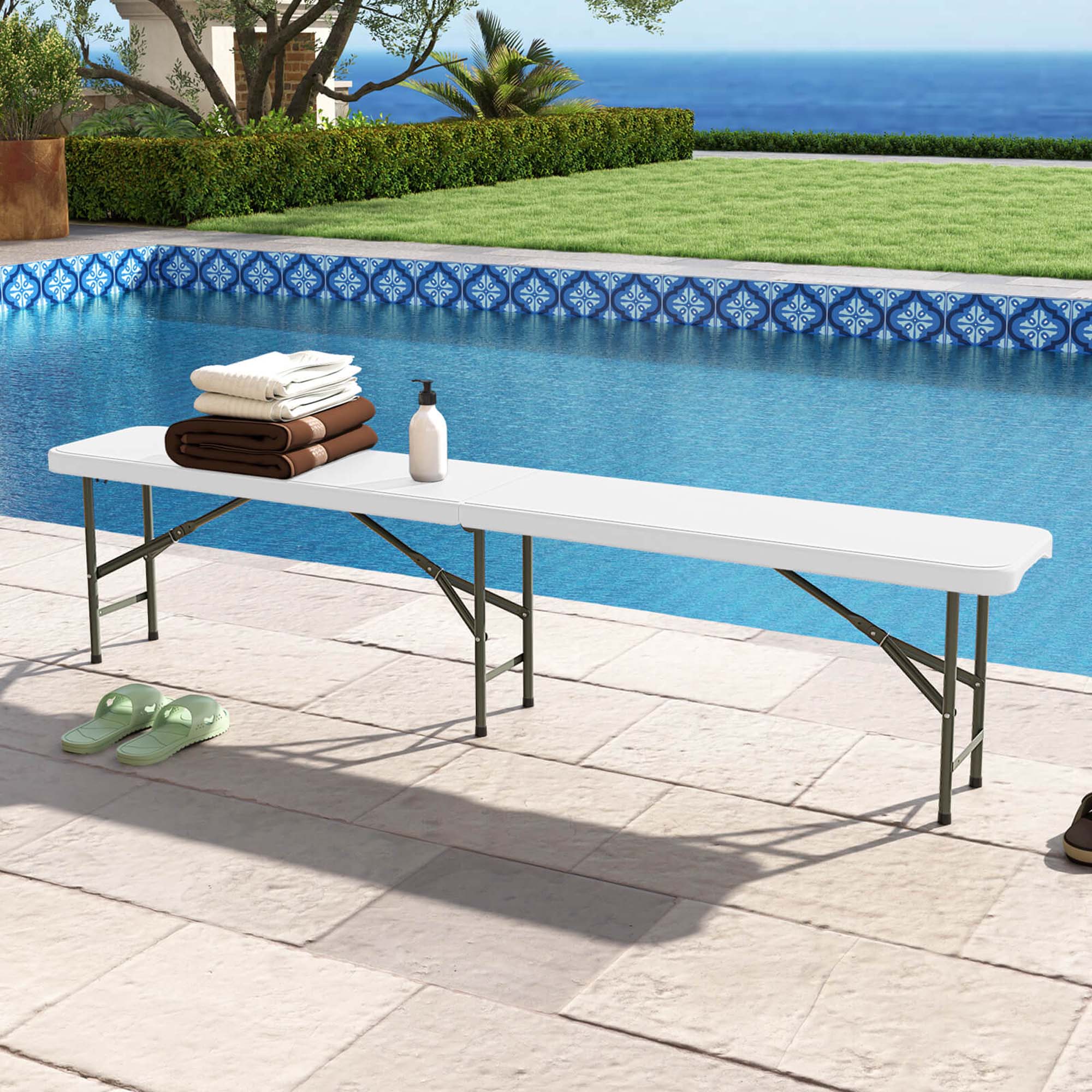 Alt View 1. Costway - Costway 6 ft Plastic Folding Bench with 1320 LBS Capacity Handle & Lock For Outdoor Picnic White - White.