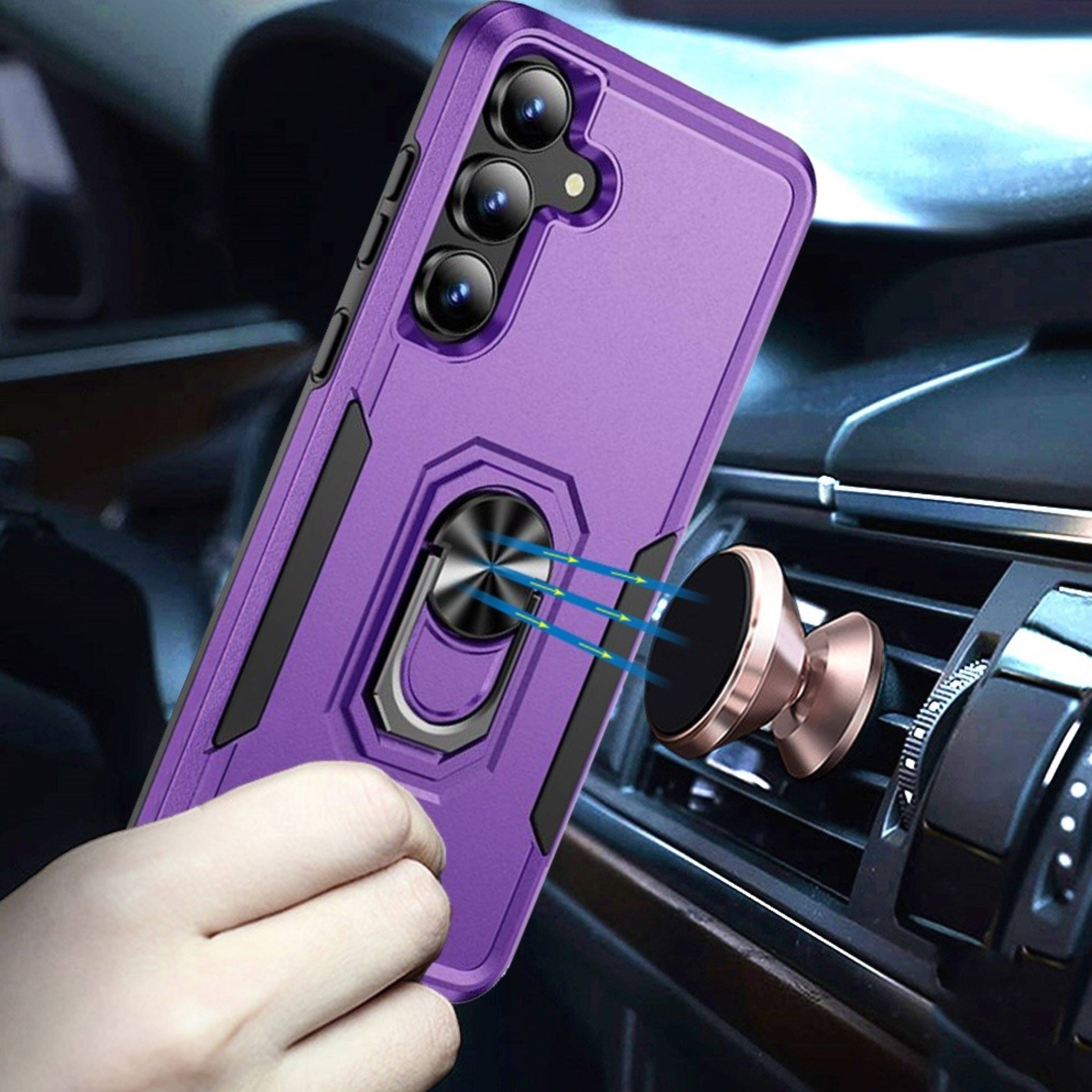 Left. Kitcheniva - Fused Rugged Shockproof Case With Metal Ring Stand And Tempered Glass For Samsung Galaxy A37 Dark Purple - Dark Purple.