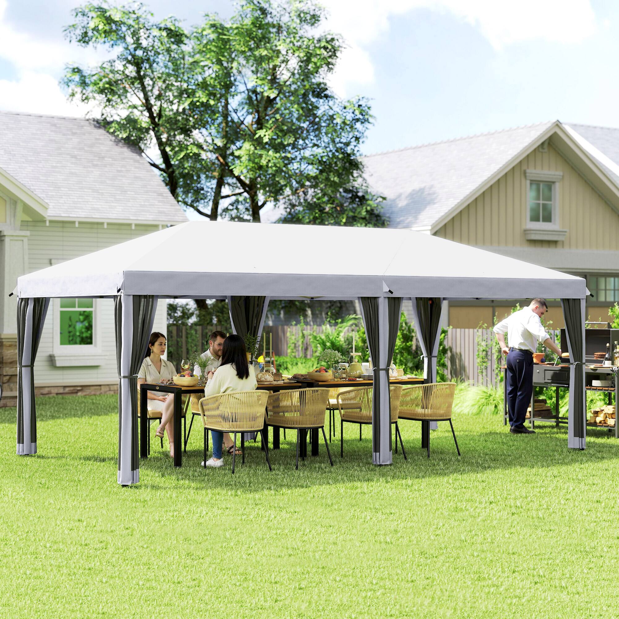 Alt View 1. Outsunny - 10' x 20' Pop Up Canopy Tent with Netting, Heavy Duty Instant Sun Shelter, Large Tents for Parties with Carry Bag - Cream White.