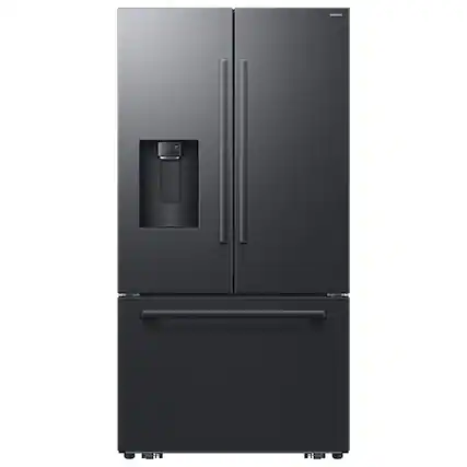 Front. Samsung - Bespoke AI 29 cu. ft. 3-Door French Door Refrigerator with Zero Clearance Fit & Sphere Ice - Matte Black Steel.