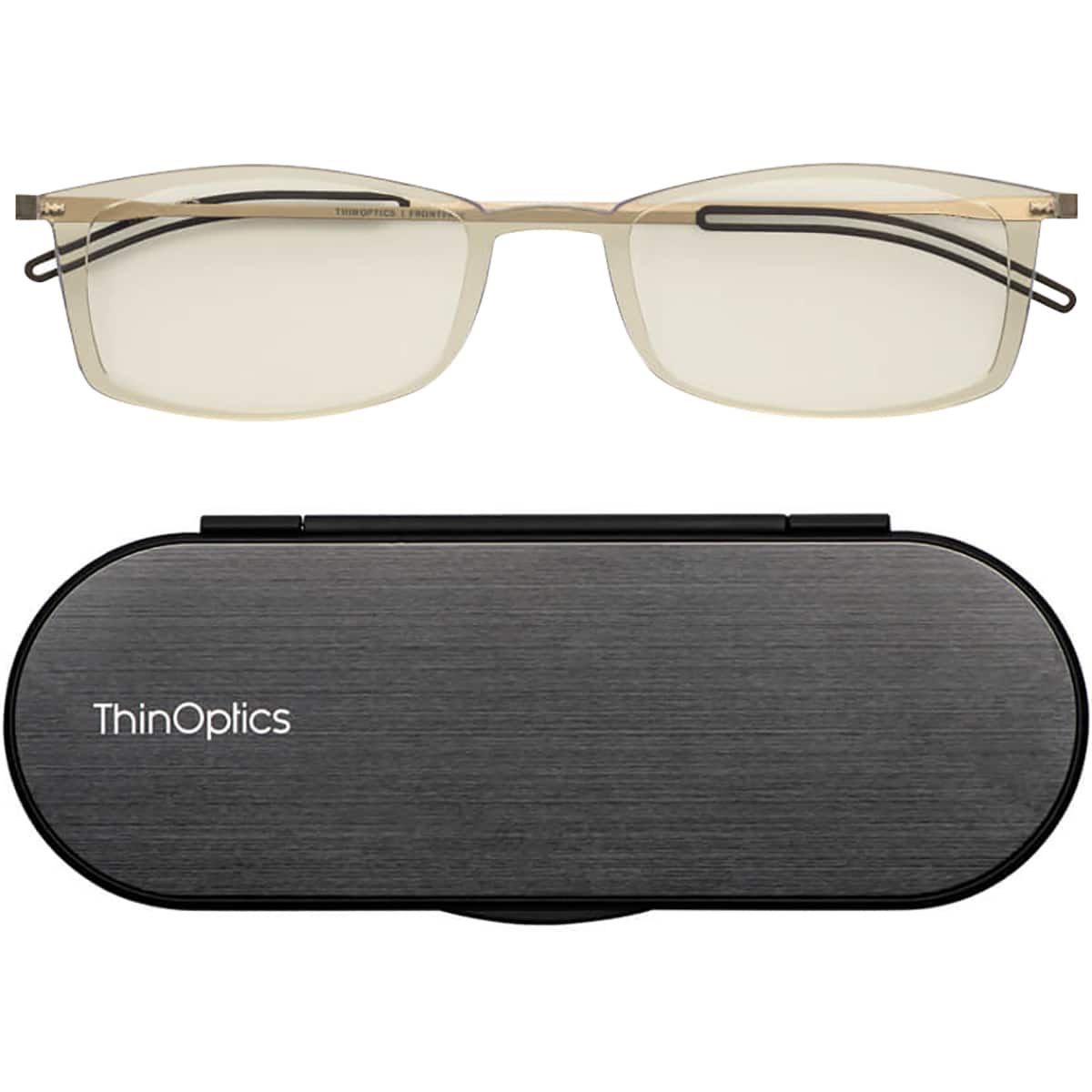 ThinOptics - Brooklyn 1.0 Strength Blue Light Blocking Glasses with Black Milano Case - Clear