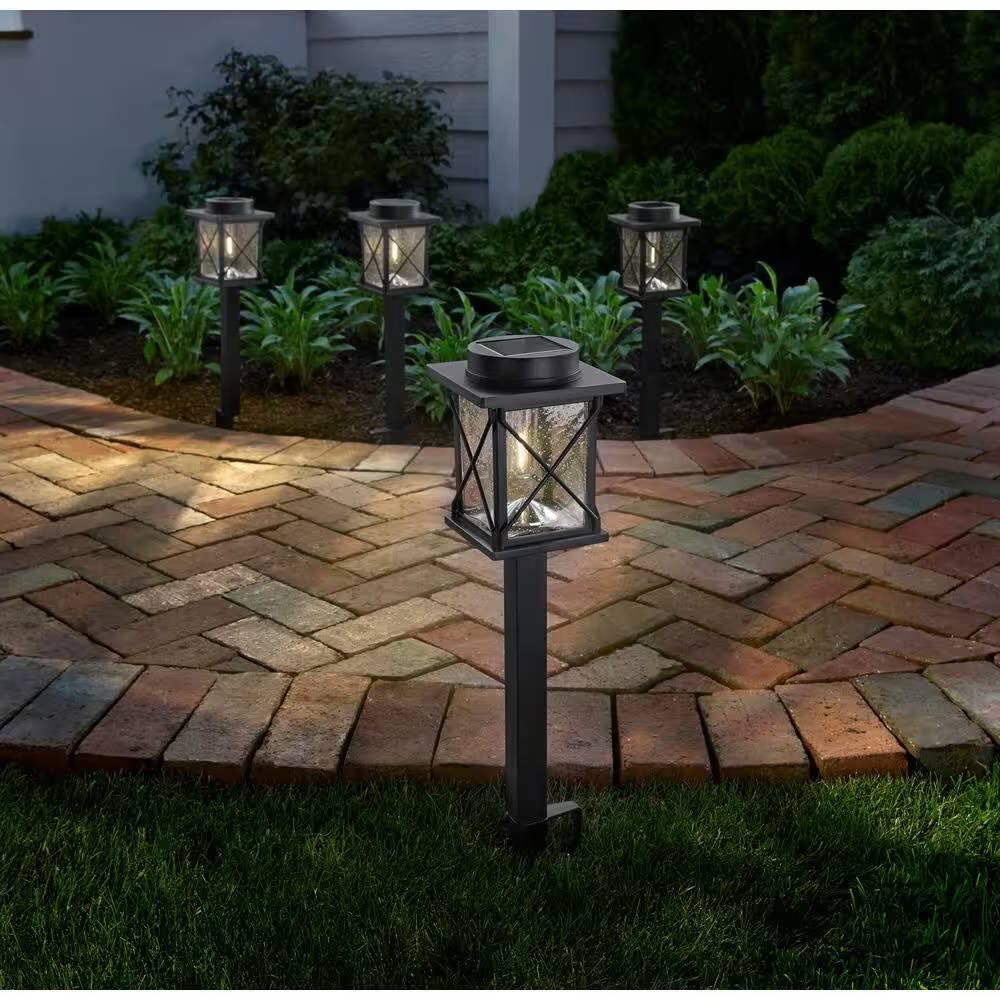 Angle. Hivvago - 4-Pack - Black Solar LED Light Set - Outdoor Path Yard Lighting - Black.