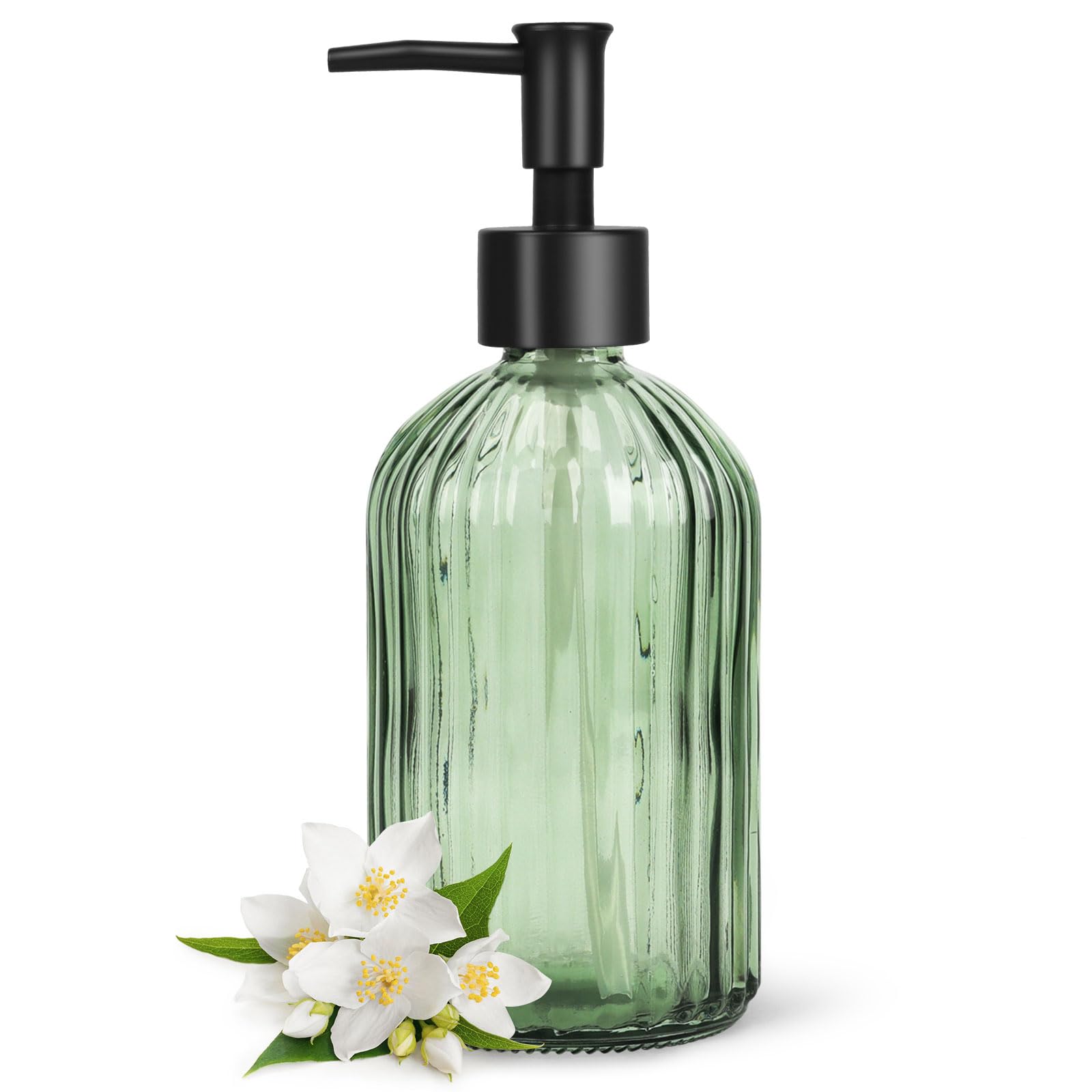 Alt View 1. Dapper Styles - Glass Soap Dispenser With Plastic Pump Liquid Hand Rustproof For Kitchen Bathroom Great Oil Soaps army - Stripe-grey-Plastic Pump.