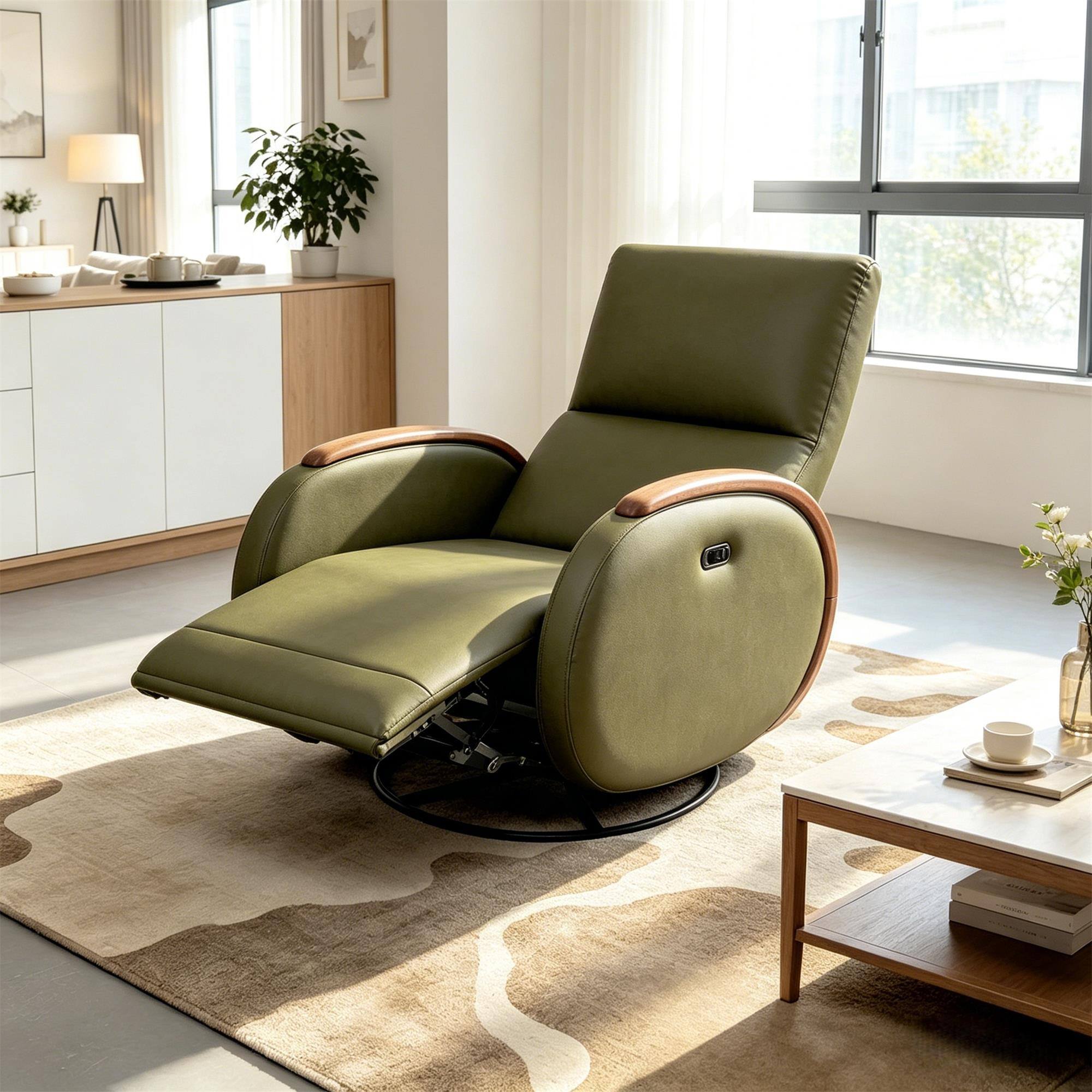 Alt View 1. Boyel Living - Green Power Recliner Single Sofa Chair Electric Adjustable Reclining with 260°Swivel Rocking - Green.
