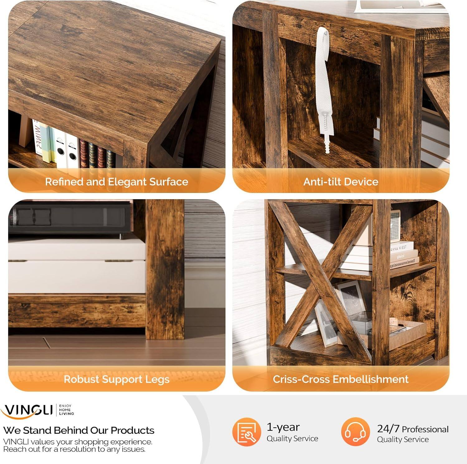 Alt View 4. Winado - 70" Fireplace TV Stand Table with Remoted 18" Embedded Electric Fireplace Heater Entertainment Center for Up to 70in TVs - Rustic Brown.