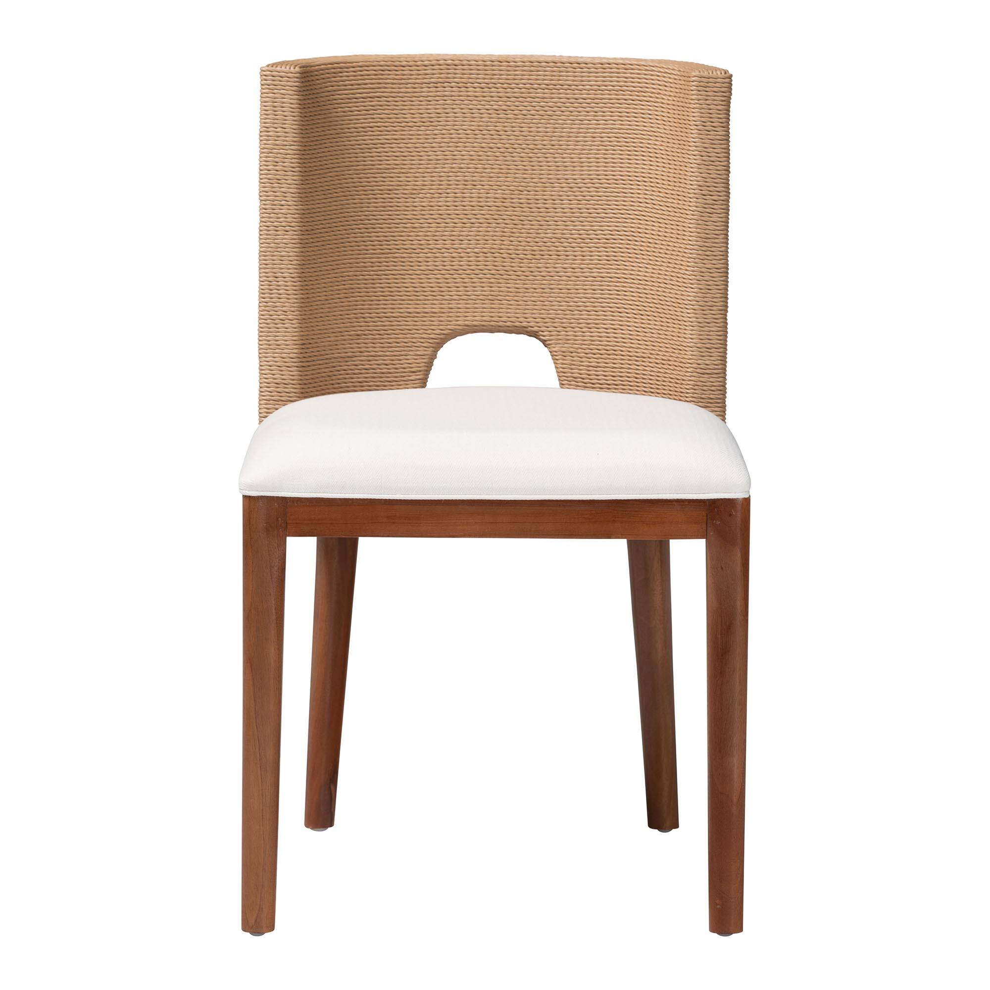 Angle. bali & pari - Norely Dining Chair with Woven Seagrass Back - Light Brown/White.