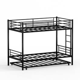 GOODSILO - Twin Over Twin Metal Bunk Bed with Convertible Design and Trundle Option - Black