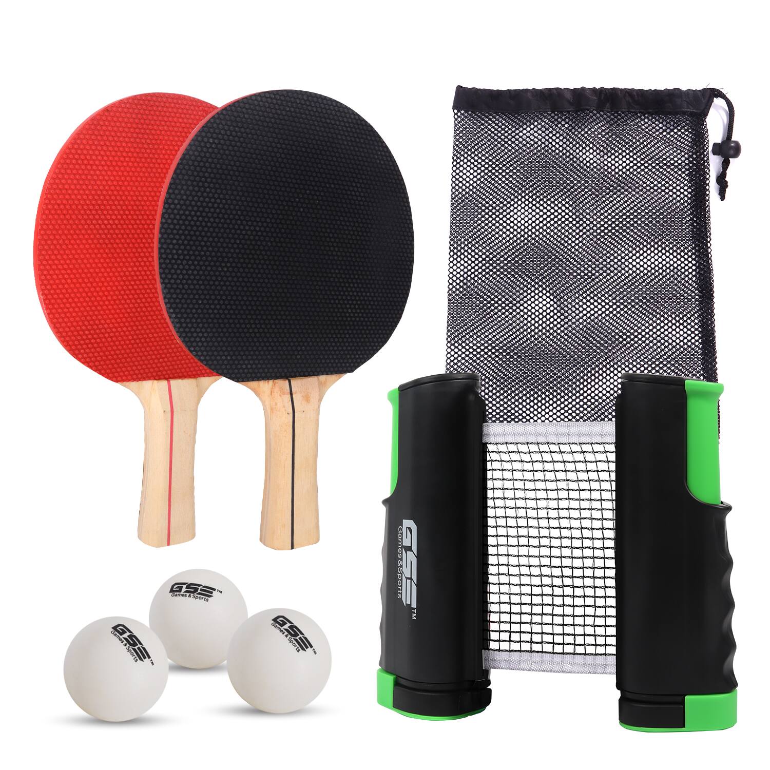 GSE Games & Sports Expert - Complete Ping Pong Game Set with Retractable Ping Pong Net & Post, 2 Paddles & 3 Ping Pong Balls.( - Black