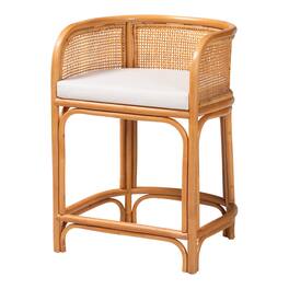 bali & pari - Aria Natural Rattan Counter Stool with Backrest and Removable Cushion - Handwoven Cane Counter Height Seating - Light Honey