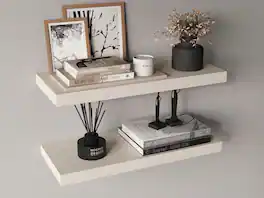 TuHome - Ecco 31.5" Wide Floating Shelves Set Of 2, Shelves For Wall Decor For Bedroom, Bathroom Storage Shelves - White Washed Oak