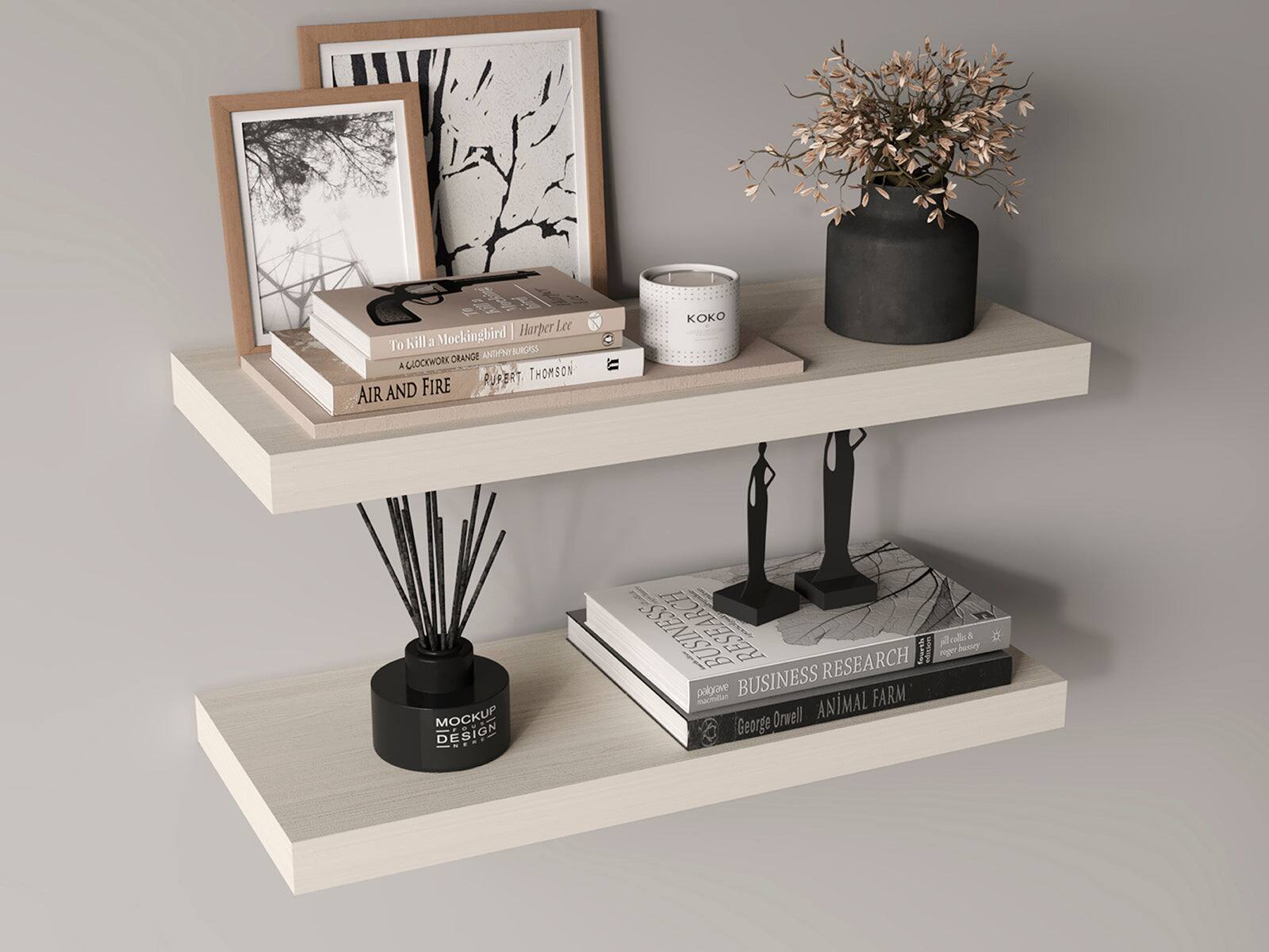 TuHome - Ecco 31.5" Wide Floating Shelves Set Of 2, Shelves For Wall Decor For Bedroom, Bathroom Storage Shelves - White Washed Oak