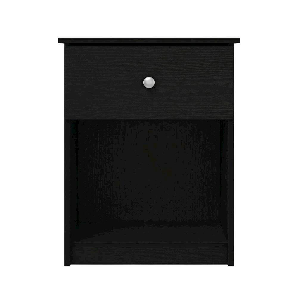 Back. FurniFact - Black wood nightstand with one drawer and modern design - Black Oak.