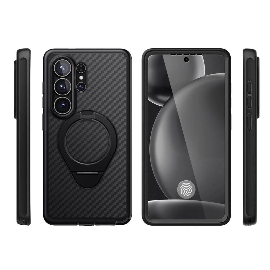 Back. i-Blason - Samsung Galaxy S26 Ultra Cosmo Stand Slim MagSafe Case - Carbon Fiber.