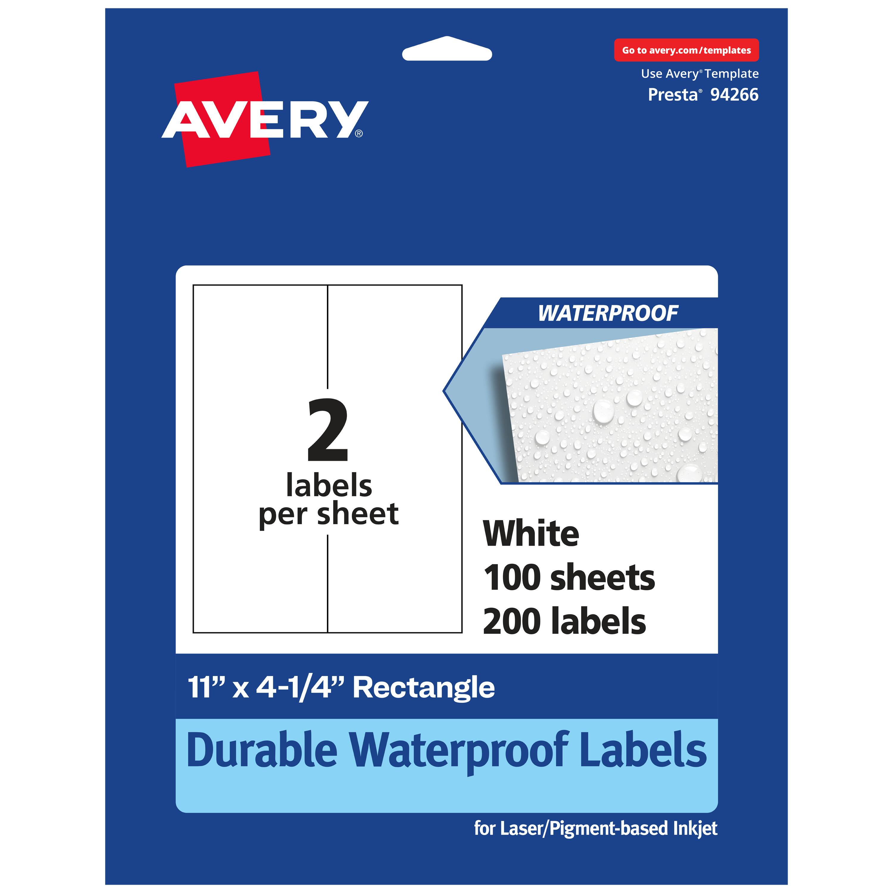 Avery - 11" x 4-1/4" Waterproof Rectangle Labels, 200 Labels - White