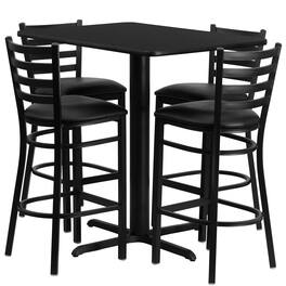 Emma + Oliver - 24"W x 42"L Rectangular Laminate Table Set & 4 Ladder Back Stools - Black Top/Black Vinyl Seat