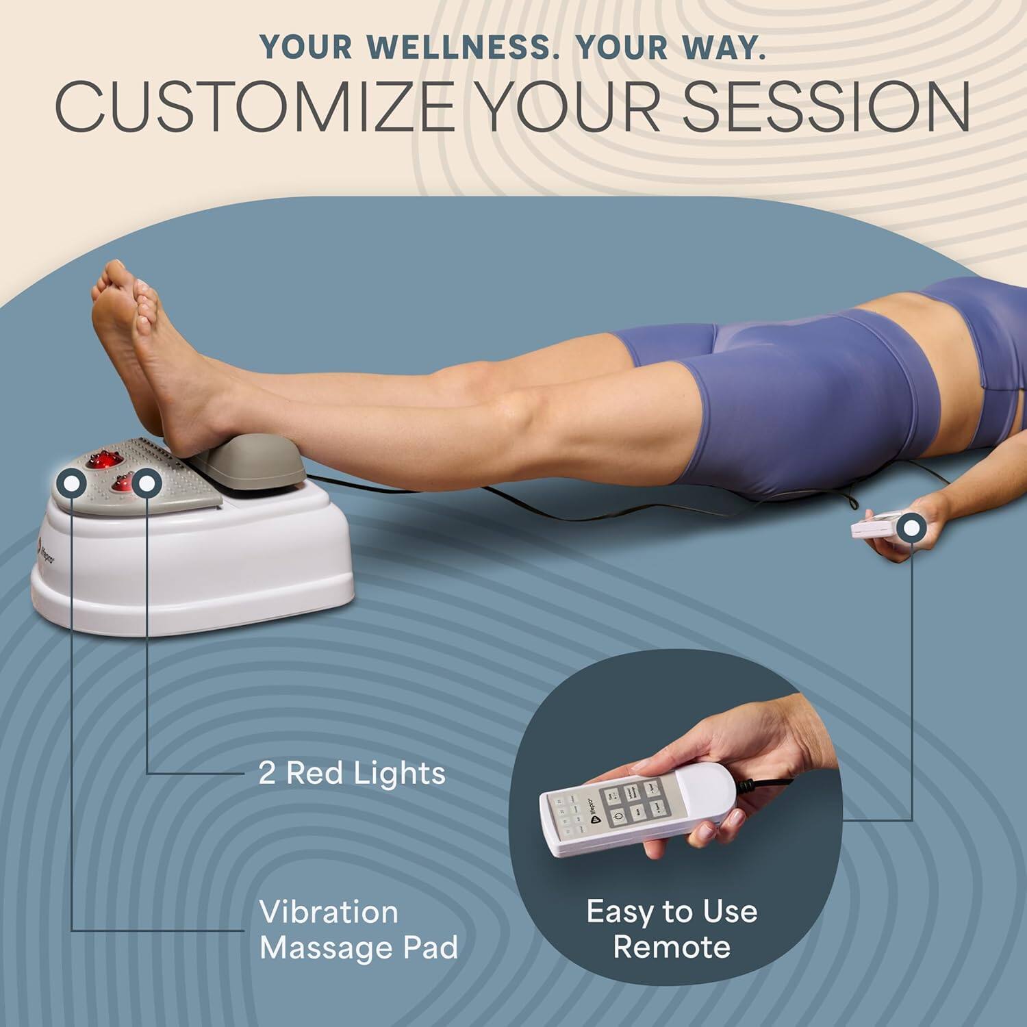 YOUR WELLNESS. YOUR WAY.  
CUSTOMIZE YOUR SESSION  

2 Red Lights  
Vibration Massage Pad  
Easy to Use Remote
