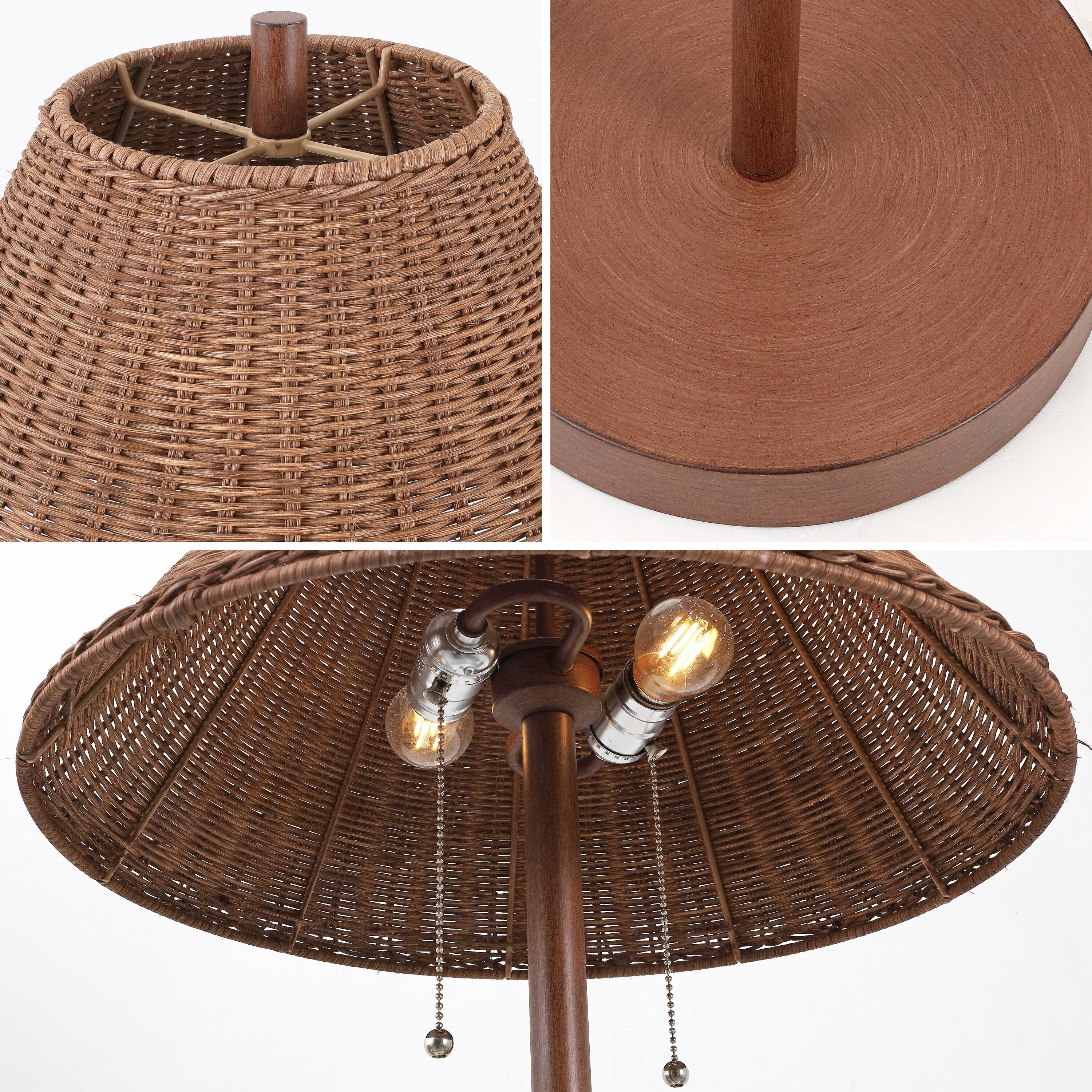 Alt View 4. Jonathan Y - Nando 61" 2-Light Coastal Bohemian Iron/Rattan LED Floor Lamp with Pull-Chain, Dark Brown Wood Finish - Dark Brown Wood Finish.