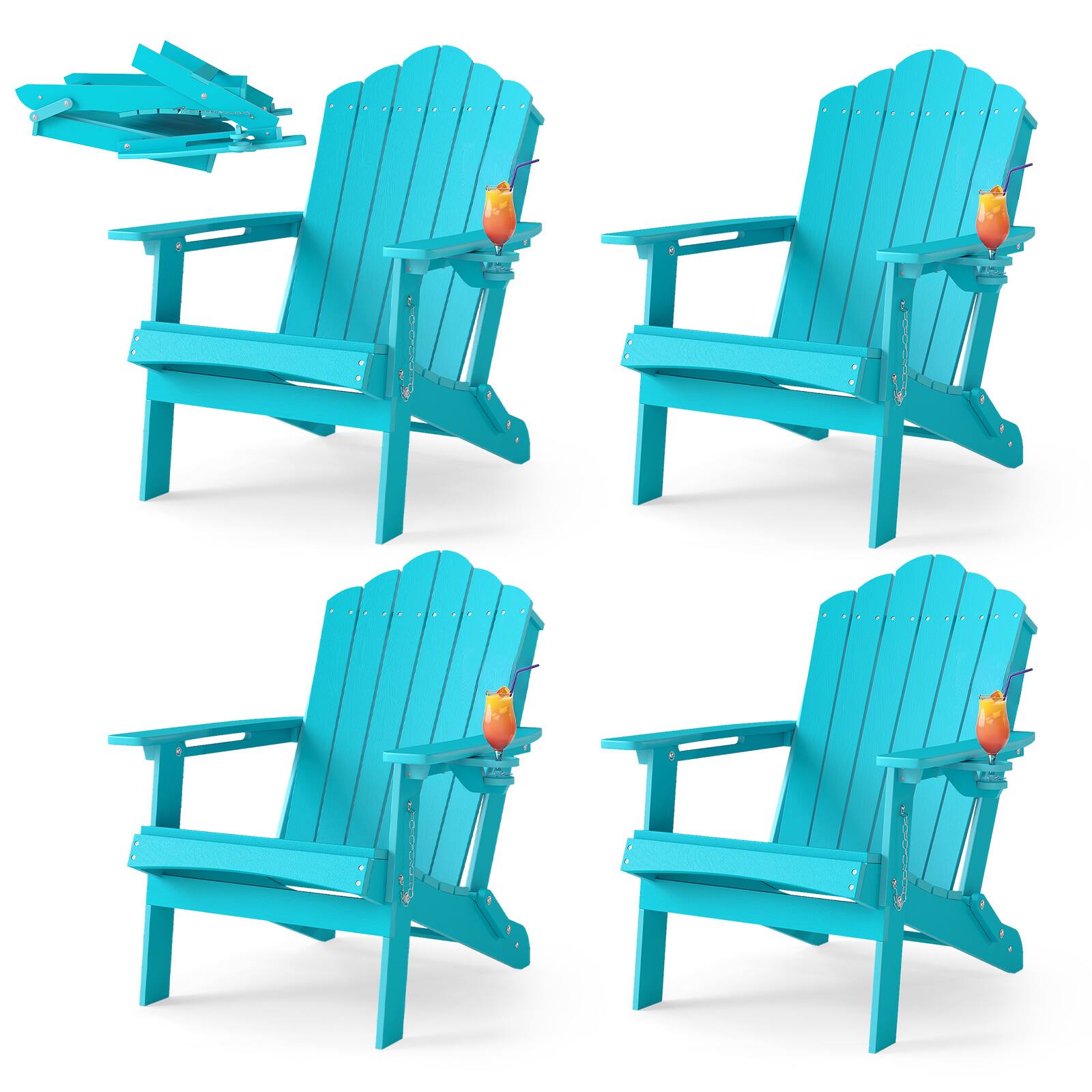 Alt View 1. Gymax - Gymax 4PCS Patio Folding Adirondack Chair Weather Resistant Cup Holder Yard Turquoise - Turquoise.