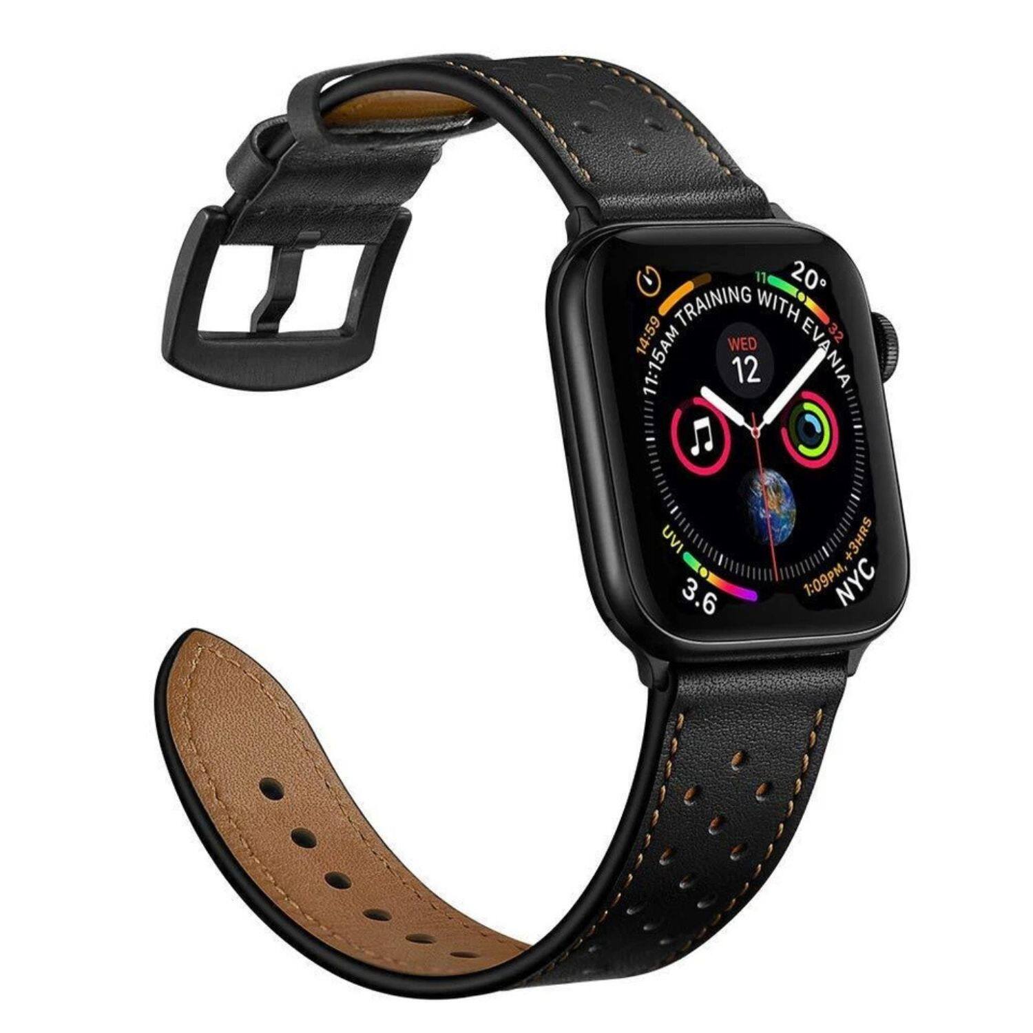 Angle. Stock Preferred - 45mm Genuine Leather Strap for Apple Watch – Two-Piece Classic Band for Series Ultra, 8, 7, 6, SE, 5, 4, 3 - Black.