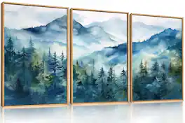 Hirose Alice - Celestdeco Blue and Gold Framed Canvas Wall Art Set Mid-century Modern Abstract Wall Decor Navy Blue Ink Wash - Blue Ridge 36"L x 24"W