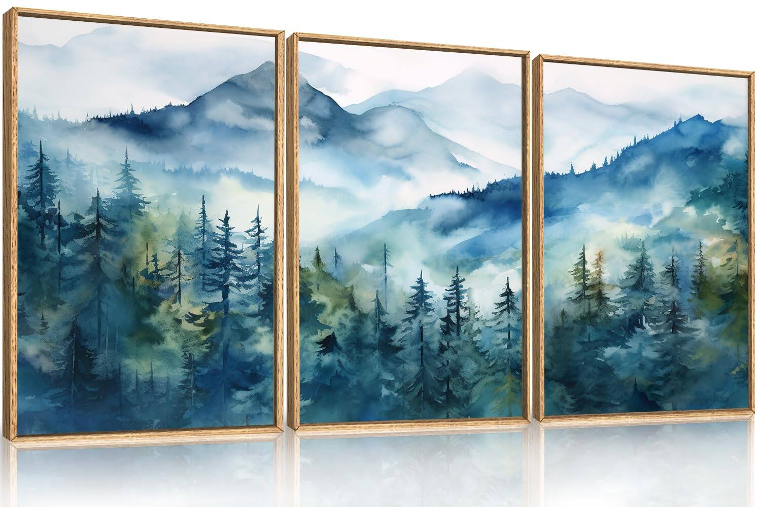 Front. Hirose Alice - Celestdeco Blue and Gold Framed Canvas Wall Art Set Mid-century Modern Abstract Wall Decor Navy Blue Ink Wash - Blue Ridge 36"L x 24"W.