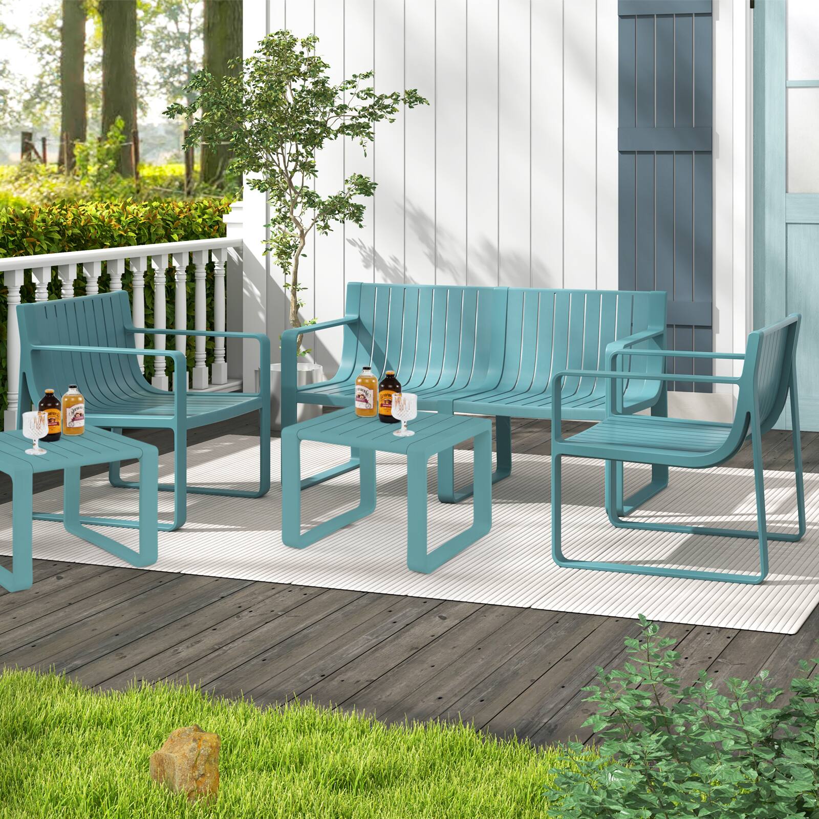 Alt View 4. Costway - Patio Chairs Set of 2 Weather-resistant Plastic Outdoor Armchairs - Blue.