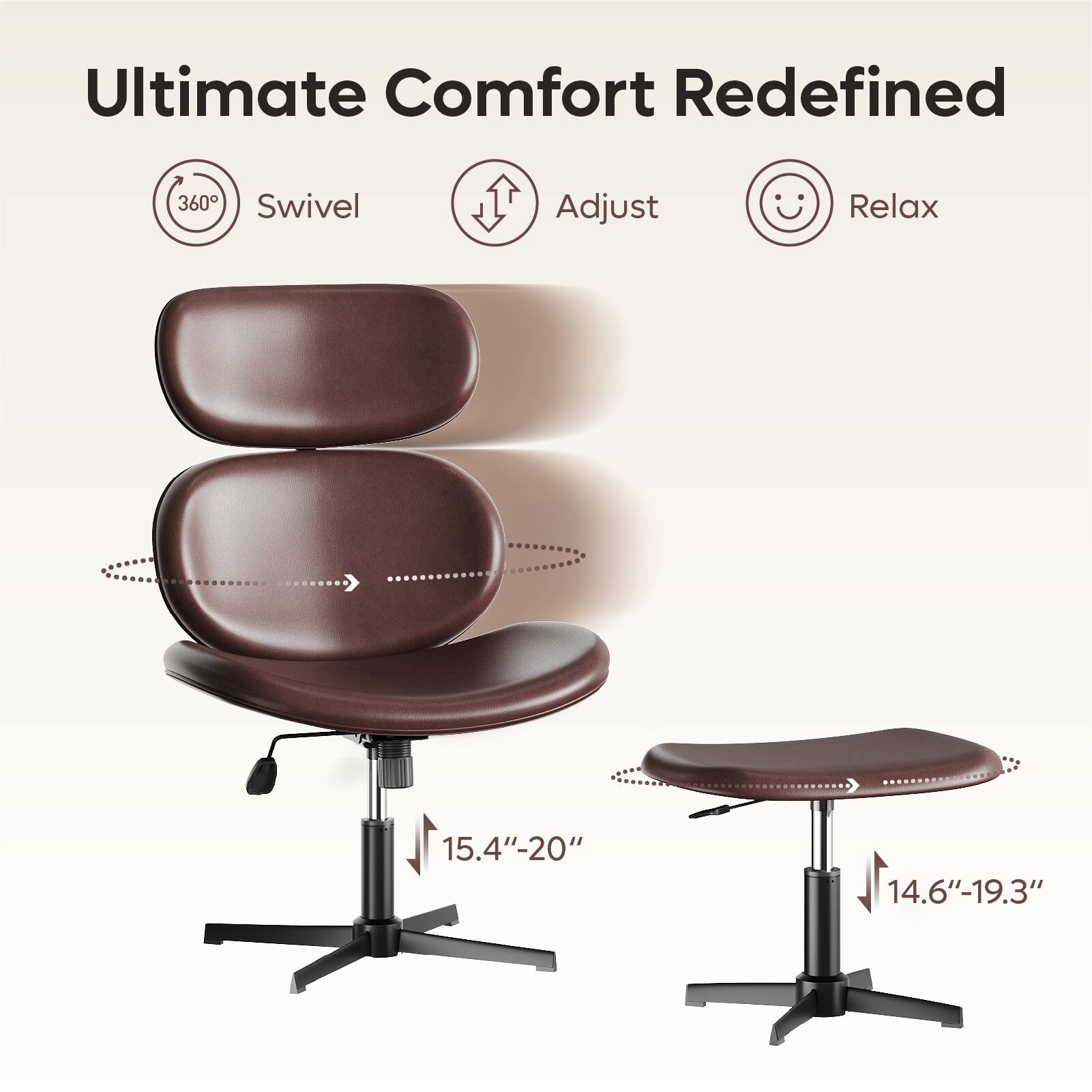 Ultimate Comfort Redefined 360 Swivel Adjust Relax 15.4"-20" 14.6"-19.3"