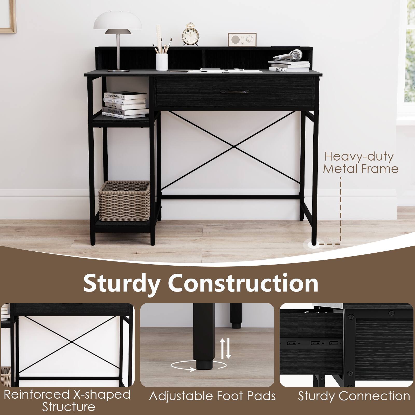 - Heavy-duty Metal Frame
- Sturdy Construction
- Reinforced X-shaped Structure
- Adjustable Foot Pads
- Sturdy Connection