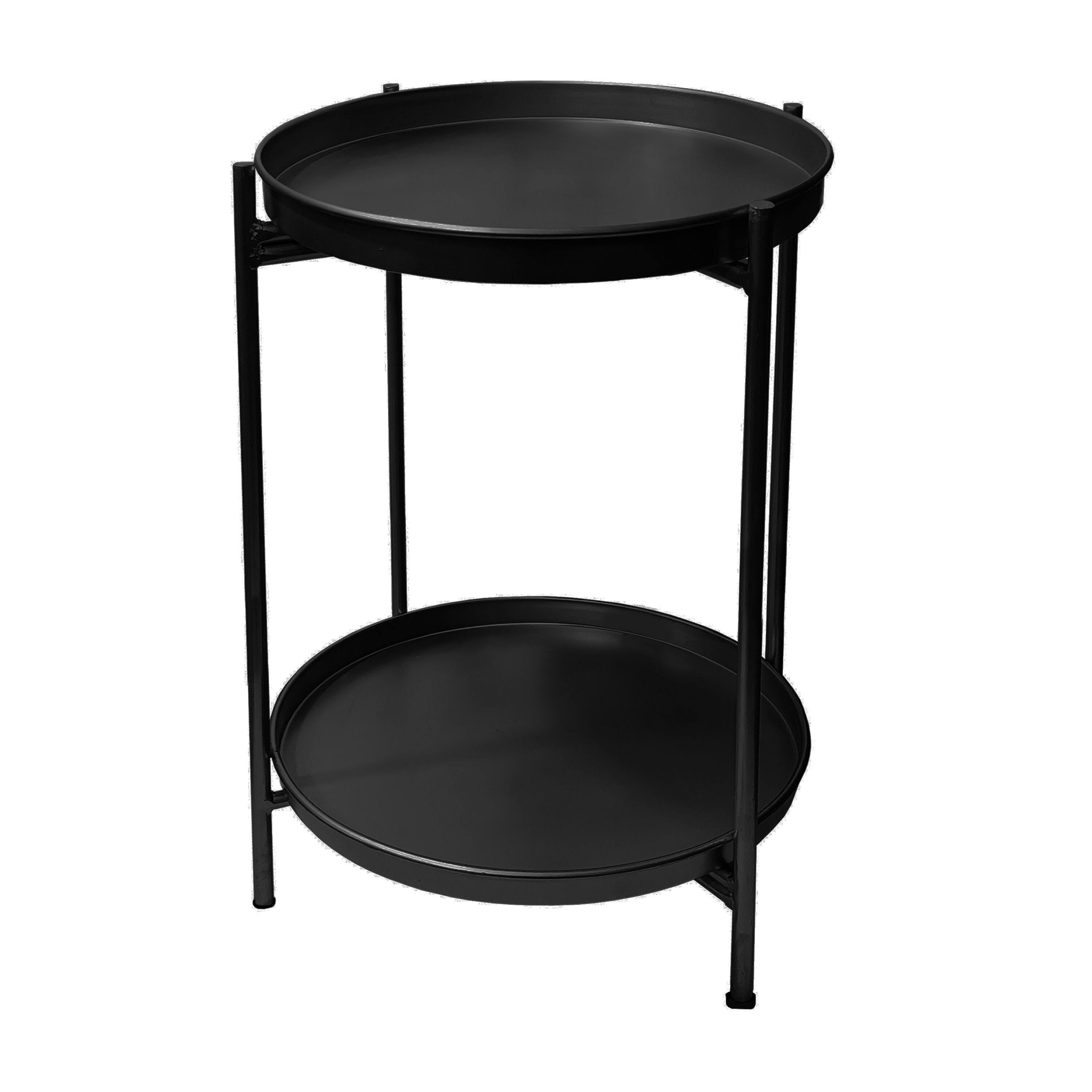 Alt View 1. Manhattan Lane - Vica 15 Inch Modern Side End Table, Metal Round Tray Top, Foldable Legs - Black.