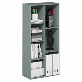 Furinno - LUDER Book Shelf, 7-Cube Bookshelf, Bookcase, 9.4" x 19.5" x 41.7", for Living Room, Bedroom, Home Office - Sage Green