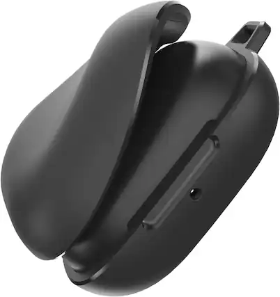 Front. TUDIA - TUDIA TPU Earbud Case for Powerbeats Pro 2 (2025) with Magnetic Lid Lock & Carabiner, Black.