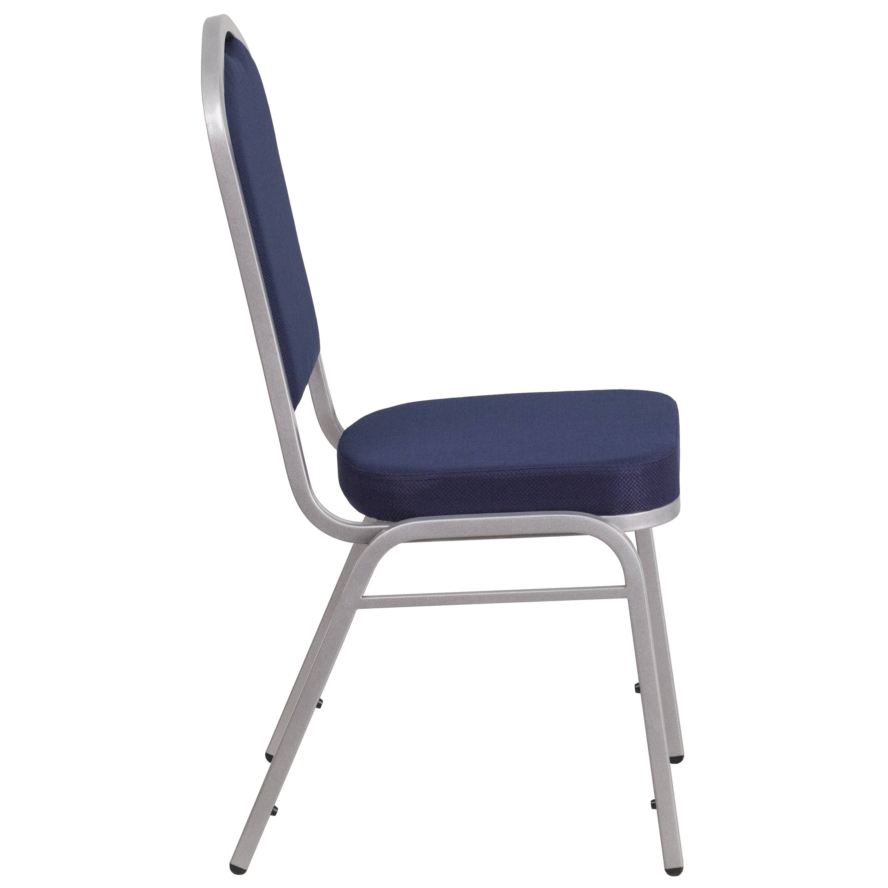 Alt View 6. Emma + Oliver - Crown Back Stacking Banquet Dining Chair - Navy Fabric/Silver Frame.