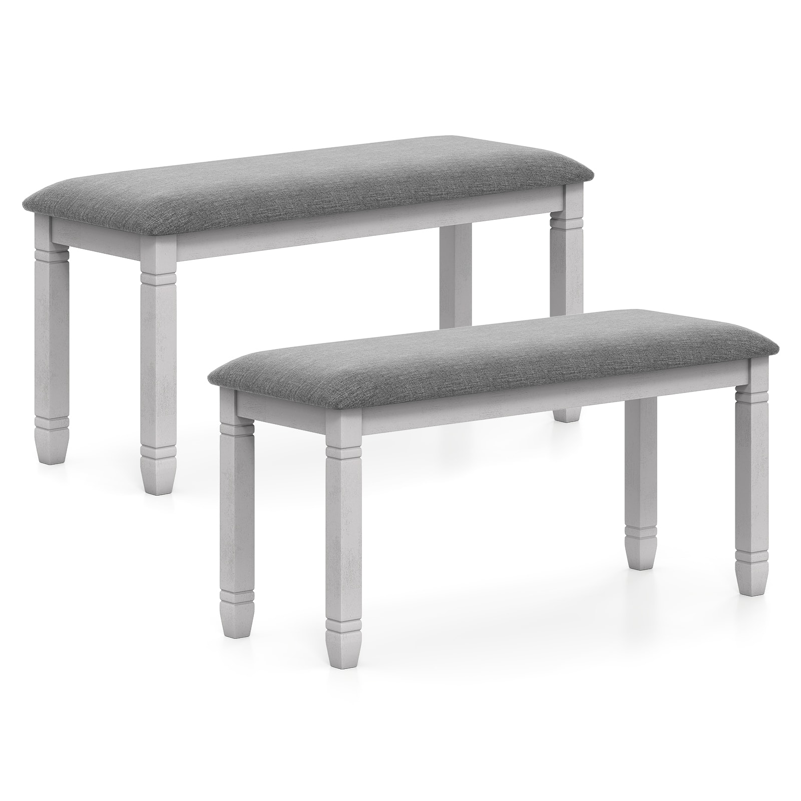 Gymax - Set Of 2 Upholstered Bedroom Bench w/Padded Seat & Solid Wood Legs for Dining Room - Gray