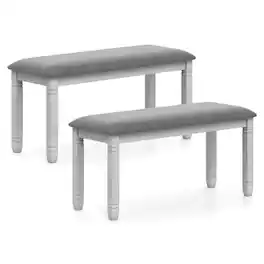 Gymax - Set Of 2 Upholstered Bedroom Bench w/Padded Seat & Solid Wood Legs for Dining Room - Gray