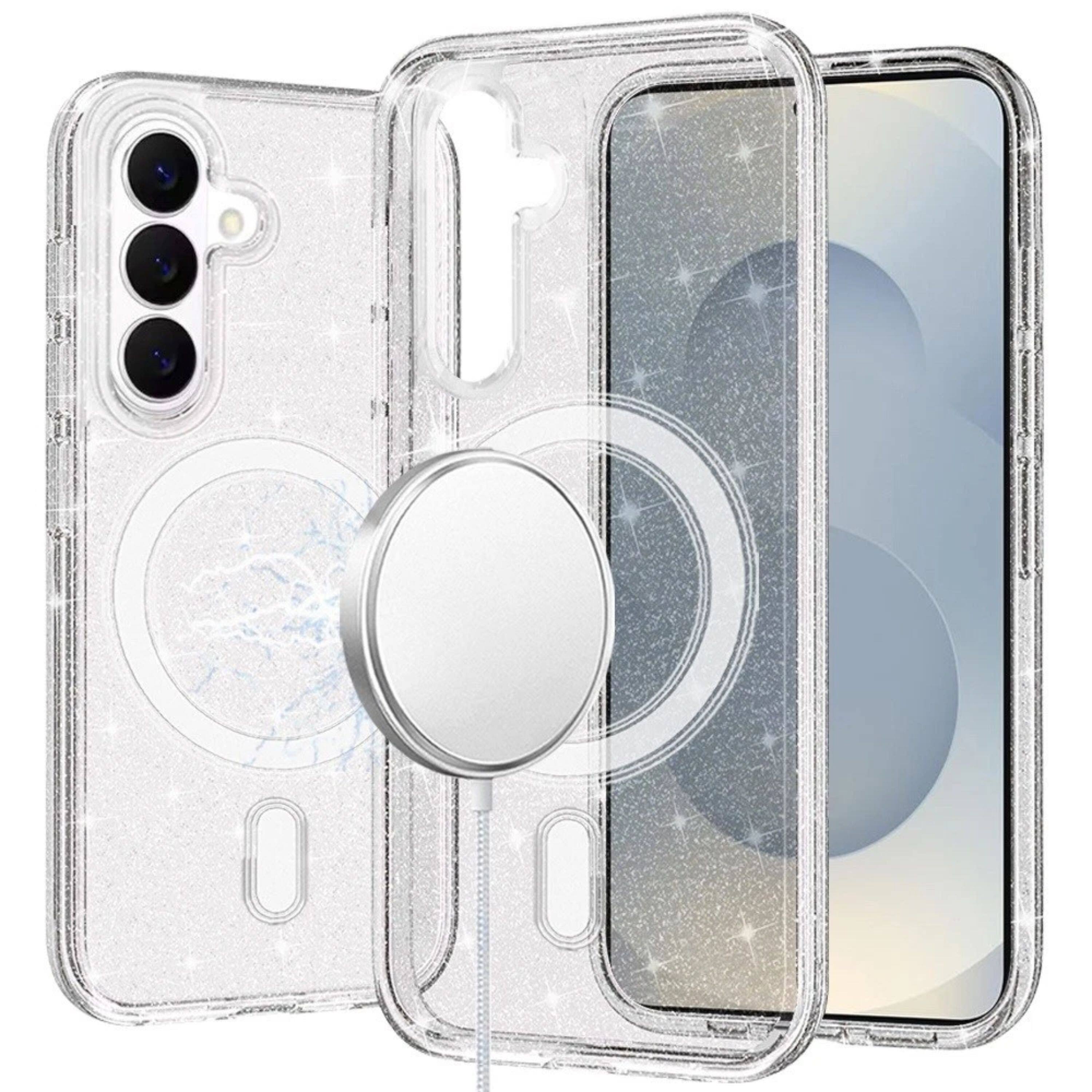 Front. Kitcheniva - Magnetic Circle Glitter Translucent Plus Tempered Glass For Samsung S26 Clear - Clear.