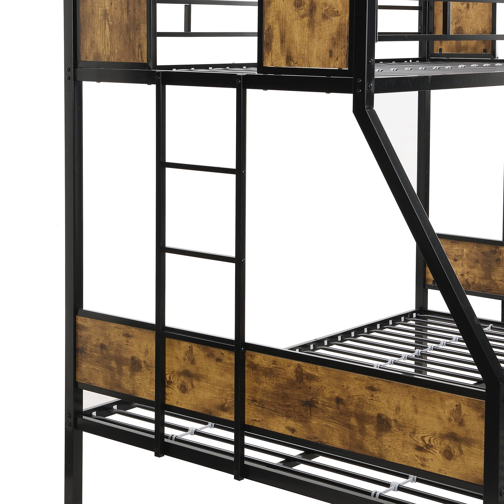 Alt View 4. Trinkets Crazed - Twin Over Full Metal Bunk Bed, Metal Bed with 2 Ladders and Full-Length Guardrail, No Box Spring Needed - Black.