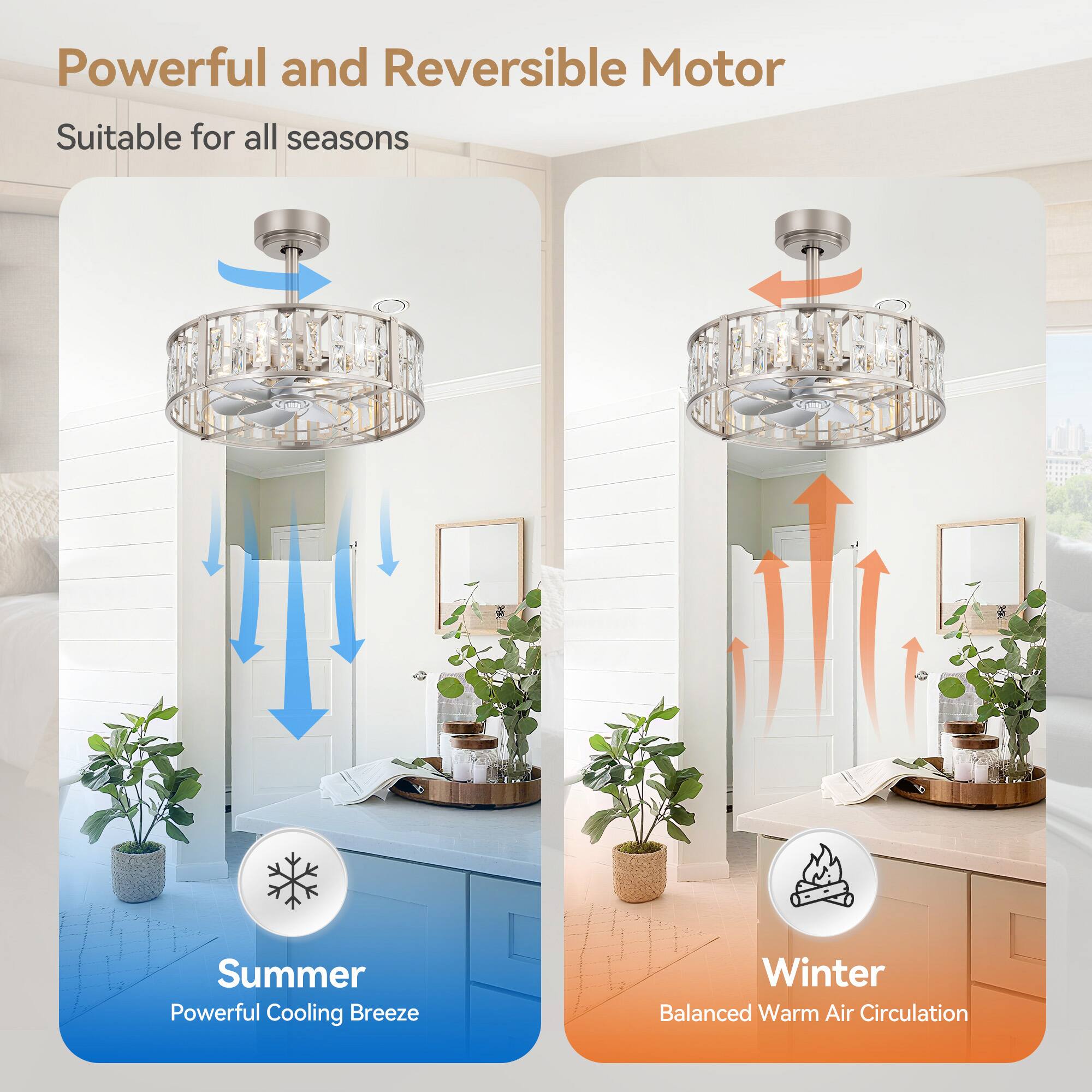 Powerful and Reversible Motor, Suitable for all seasons, Summer, Powerful Cooling Breeze, Winter, Balanced Warm Air Circulation