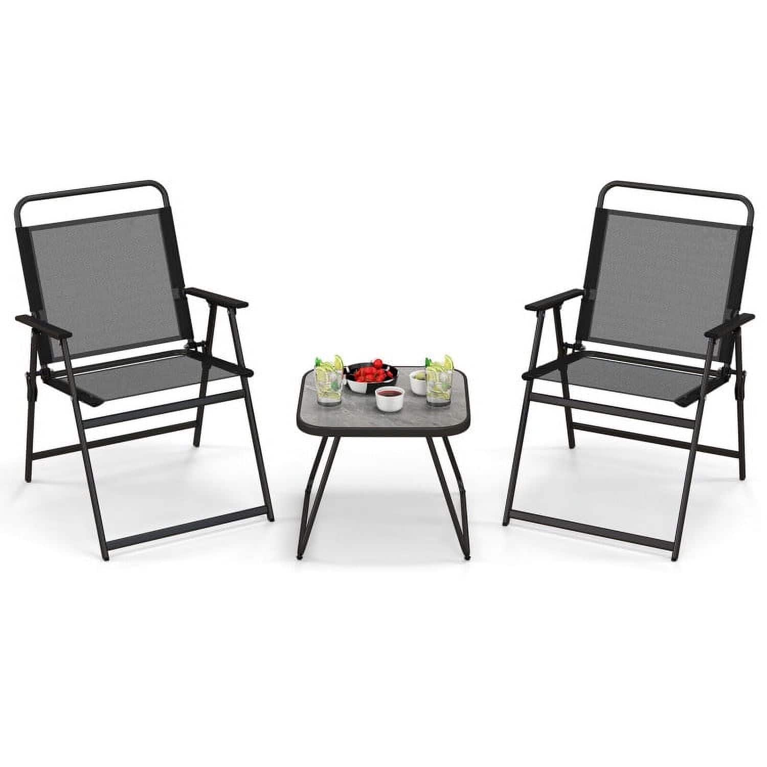 Pefilos - 3 Pieces Patio Folding Conversation Chairs and Table , Deluxe Outdoor Patio with Chairs and Table - Black