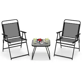 Pefilos - 3 Pieces Patio Folding Conversation Chairs and Table , Deluxe Outdoor Patio with Chairs and Table - Black