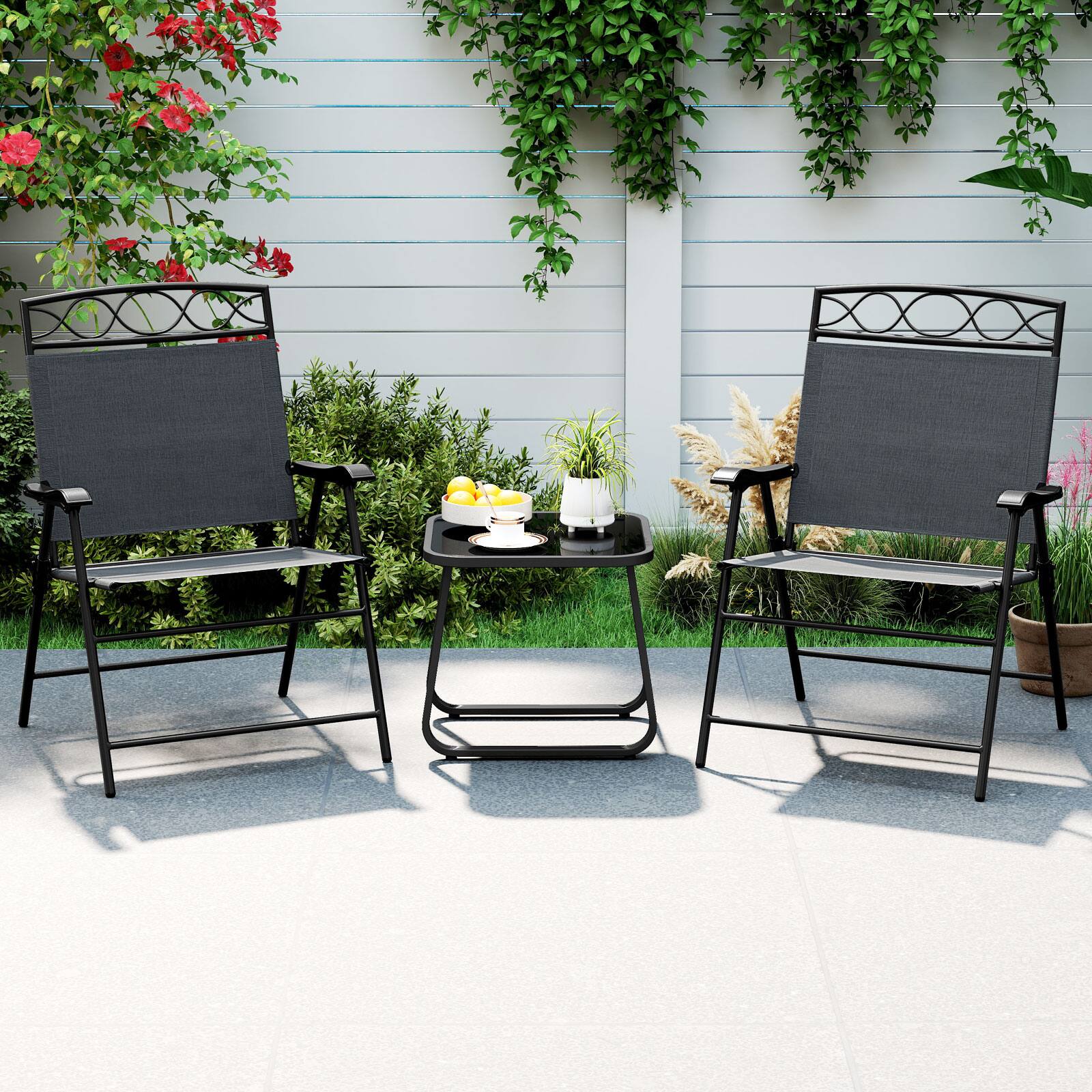 Alt View 8. Gymax - Gymax 4 Pack Patio Folding Chairs w/ Backrests & Armrests Metal Frame Outdoor Gray - Gray.