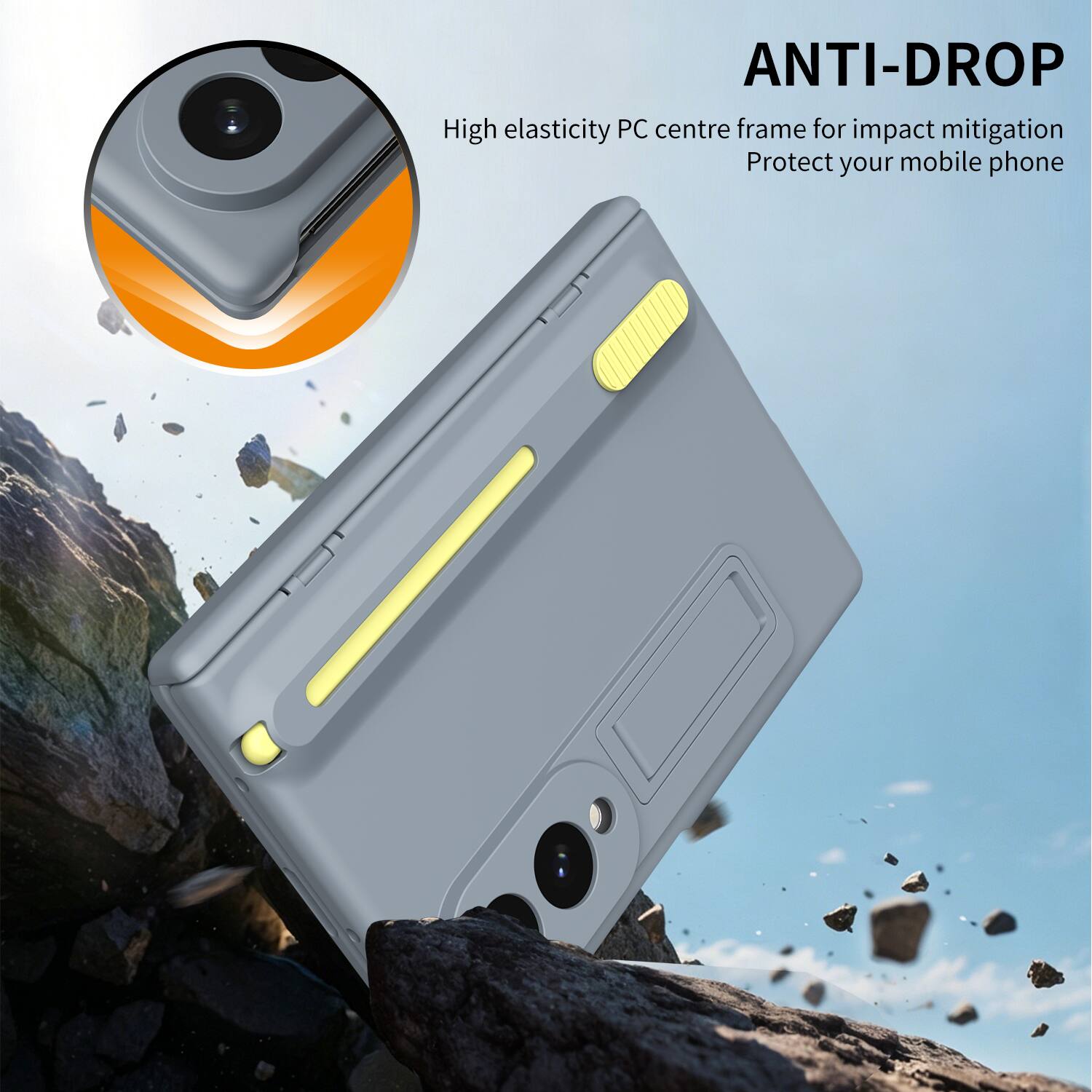 ANTI-DROP  
High elasticity PC centre frame for impact mitigation  
Protect your mobile phone