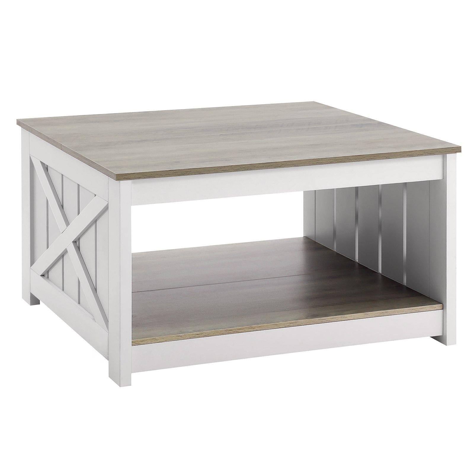 Alt View 9. Glintex - 31.5 in Farmhouse Coffee Table, Square Wooden Center Table with Open Storage Shelf for Living Room - Gray + White.