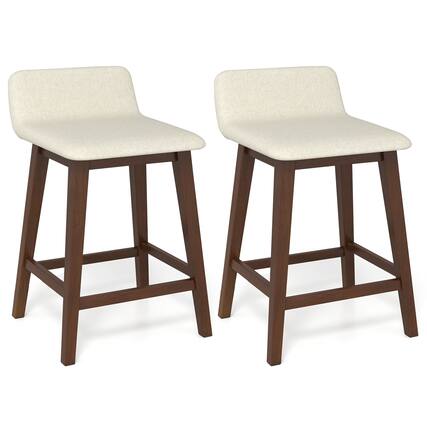 Front. Gymax - Gymax 24'' Upholstered Barstools w/ Low Back Footrest & Wood Legs for Kitchen Island - Brown, Beige.