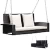 Front. Costway - Costway Patiojoy 2-Person Patio Rattan Hanging Porch Swing Bench Chair Cushion - White,Black.