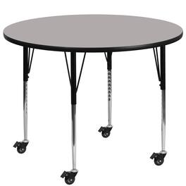 Emma + Oliver - Mobile 42" Round HP Laminate Adjustable Activity Table - Gray