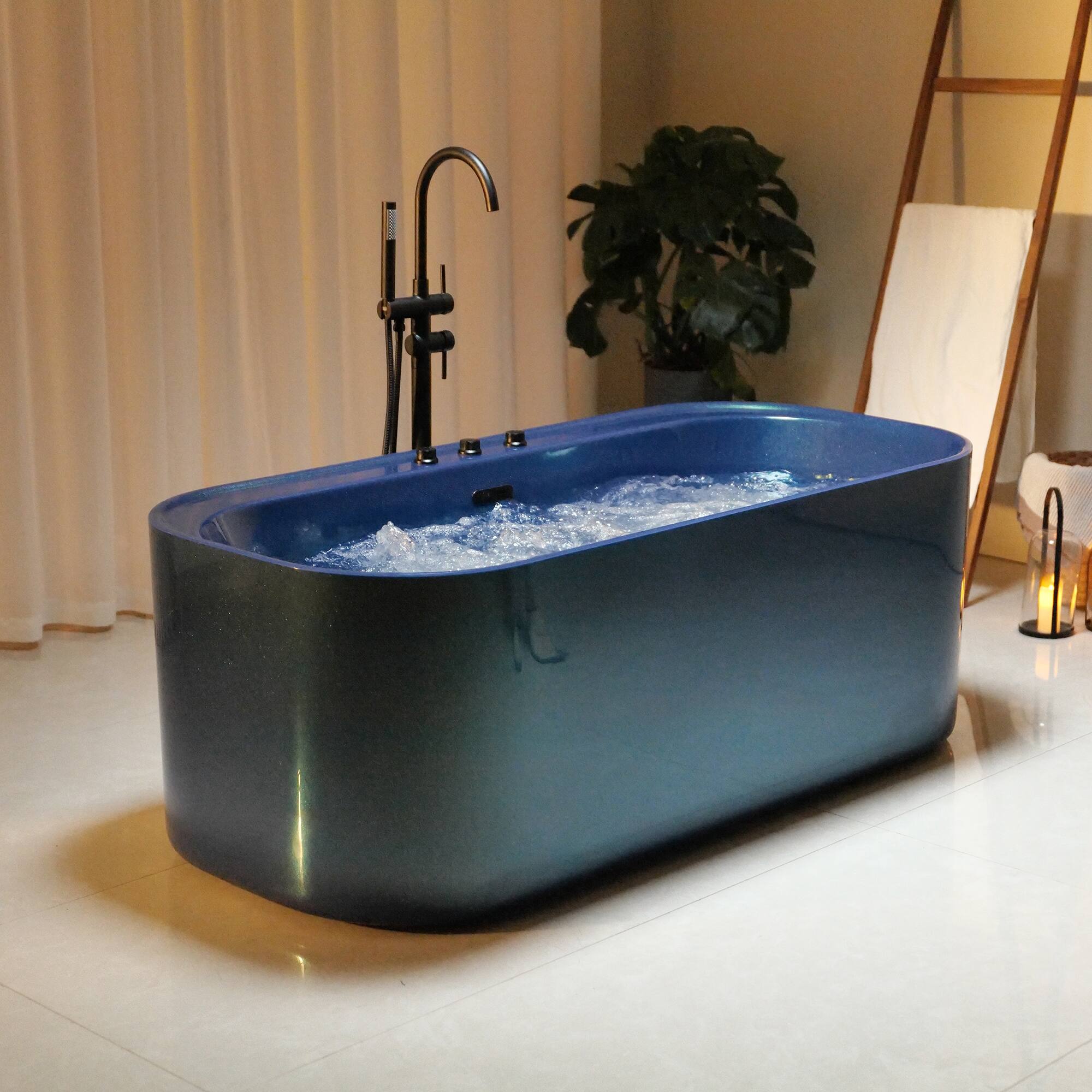 Alt View 1. Empava - 67 in. x 31.5 in. Center Drain Combination 16 Water and 12 Air Bubble Jets Bathtub Freestanding Whirlpool Bath in Blue - Blue.