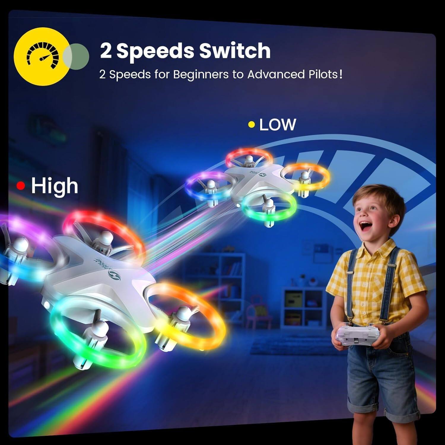 2 Speeds Switch  
2 Speeds for Beginners to Advanced Pilots!  
LOW  
High