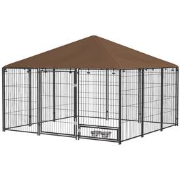 Pawhut - Dog Kennel, 6.9' x 4.6' x 5' Puppy Play Pen with Canopy - Black